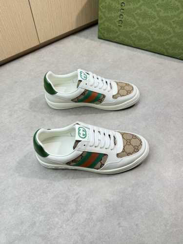 gucci 古驰 -高端品质 原单休闲运动板鞋 -鞋面：纳帕小牛皮、品牌高丝光品牌图腾帆布、鞋身车缝品牌织带、鞋舌.后跟；丝印品牌Logo图腾 -内里：水染牛皮