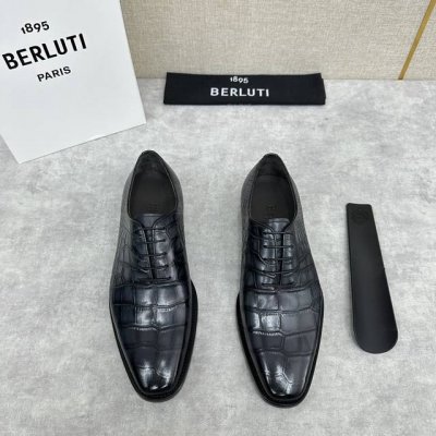 Berlut* 布鲁提 新款男士手工擦色正装皮鞋出货 独家渠道精品，甄选优质进口小牛皮鳄鱼压纹鞋面 手工擦色工艺处理效果 半固特异冷粘工艺 古朴大气 古文压花真