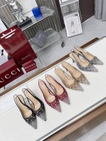 真皮底+50 原单品质Gucci2025春夏新品水钻高跟鞋，顶级品质发售购入正品开发原版烫钻工艺经典双G老花面，内里羊皮配合意大利原板材质与工艺原版一致 码数: