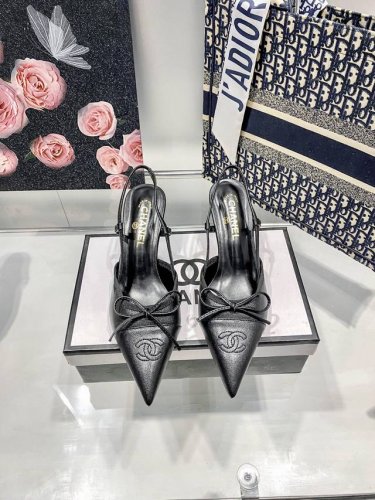 橙子出厂价p chanel 香奈儿经典款 蝴蝶结网纱尖头高跟凉鞋 高跟鞋 跟高 6Cm 码数 34-42