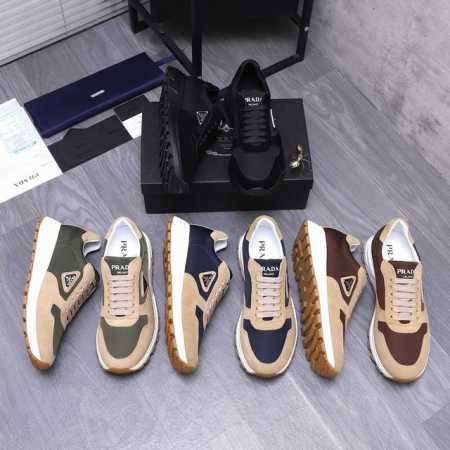 商品商标：Prada 普拉达 休闲系带男鞋 正码码数: 38-44 商品材料：精选 磨砂牛皮拼接布面 牛皮内里 原版大底 - 点击图像关闭