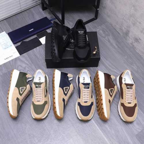 商品商标：Prada 普拉达 休闲系带男鞋 正码码数: 38-44 商品材料：精选 磨砂牛皮拼接布面 牛皮内里 原版大底