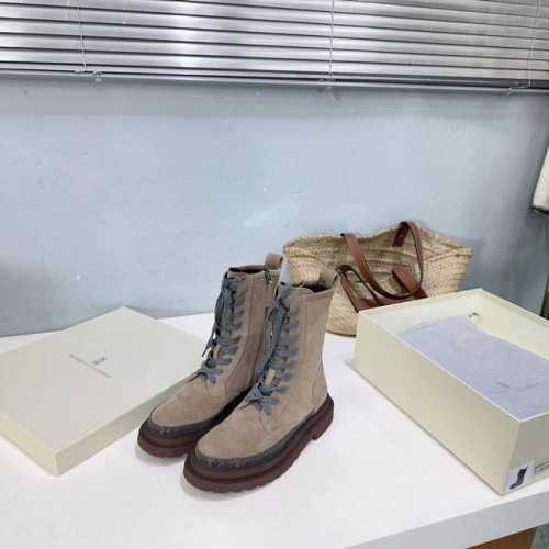 高品质出厂牛反绒 ！ 小众潮牌 Brunello Cucineli ss24秋冬 new arrival～ 布鲁内诺库奇内利｜新款系带马丁靴短靴！ 上脚帅气舒适