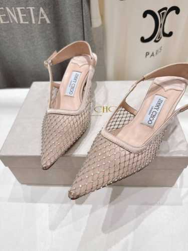 高版本出厂 Jimmy Choo* Jc 吉米周2025Ss新款简约尖头网钻高跟鞋凉鞋 原版套楦 完美的线条 简约大气上脚显气质粗跟舒适百搭 还能拉长双腿显高显