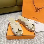 顶级版 Hermè*S H家 Eze30厚底松糕凉拖鞋 真皮沿条.麂皮 牛皮 跟高:6Cm 正码:35-41