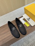 fendi 顶级 Size：男款39-44. 38.45.46订做 芬迪男士商务休闲皮鞋 进口品牌布 小牛皮 开边珠 品牌Logo印花 -内里：舒适牛皮内里 -