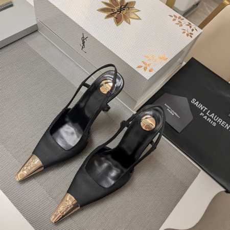 SAINT LAURENT ” SYL圣罗兰 顶级版本25SS众明星网红追捧的T形细高跟，经典字母铁头小方扁头后空凉鞋。SYL 2025官方VIP 贵宾版金花磁 - 点击图像关闭