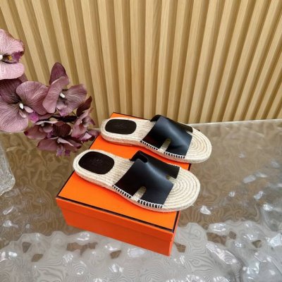 代购级别 * 爱玛仕 25 Hermes 男鞋 专柜新款H型Antigua草编拖鞋系列 鞋面 原版小牛皮面 麂皮 掌纹牛皮 内里 进口水染羊皮 跟高 2Cm 大