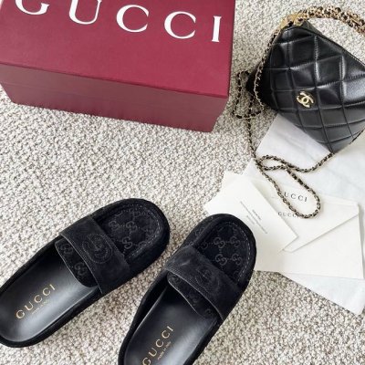 gucci古奇25年新款 G家Logo压花穆勒半拖鞋 牛津 原版大底 正码:35-39订做40.41.42