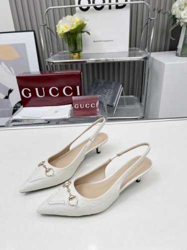 真皮底+50 原单品质Gucci2025春夏新品牛皮压花高跟鞋，顶级品质发售购入正品开发原版压花工艺经典双G老花面，内里羊皮配合意大利原板材质与工艺原版一致 码