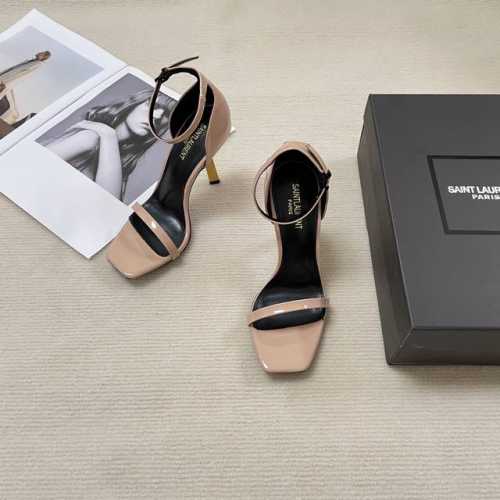 橙子出厂价p saint Laurent 圣罗兰 Ysl初夏新款 金跟一字带方头高跟凉鞋 高跟鞋 跟高 7Cm 9Cm 码数 34-41