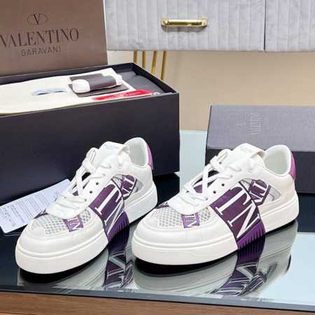 代购级品质 Valentino Garavani Vl7N 网格 网眼布小牛皮低帮绑带运动鞋、休闲鞋 男士女士情侣真皮板鞋 七条绑带，装饰橡胶效果 Vltn L - 点击图像关闭