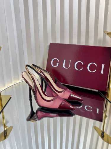 出厂 顶级版本 Gucci古驰女士G女士尖头银质感小字母Logo跟鞋火爆全网100周年秀场大爆款无原版不开发购买原版一比一完美复刻 黑色内里金属链条 面料 进口