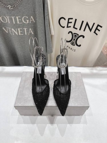 高版本出厂 Jimmy Choo*｜Jc 吉米周2025Ss新款简约烫钻高跟鞋凉鞋 原版套楦，完美的线条，简约大气上脚显气质粗跟舒适百搭，还能拉长双腿显高显瘦显