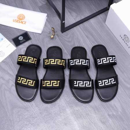 商品商标：Versace 范思哲 拖鞋 正码码数: 38-45 商品材料：精选织带拼接牛皮鞋面 橡胶大底 - 点击图像关闭