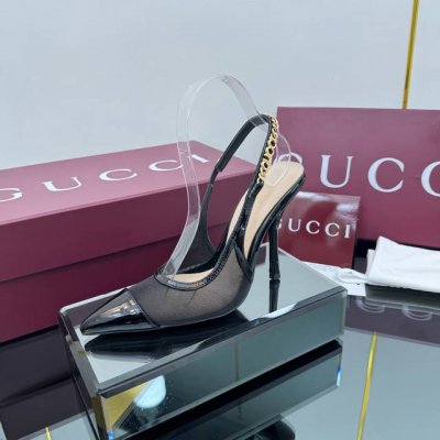 出厂价Pp Gucci 古驰 25链条高跟凉鞋 面料：网纱+漆皮 内里:羊皮 大底：意大利真皮大底 跟高：4.5Cm 10.5Cm 码数：35-42