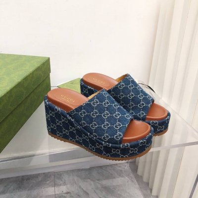 Gucci 古奇 官网最新款高版本限量款 厚底坡跟拖鞋 顶级品质发售 购入正品开发 . 材质.工艺与原版一致 鞋面 原版提花工艺 内里 混种羊皮 大底 意大利私