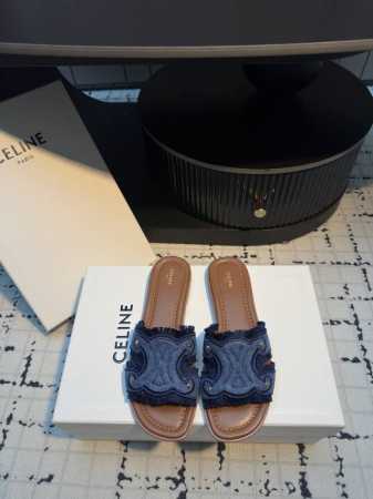 代购级别 Celin* 塞林凯旋门做旧平底拖鞋 简单舒服，干净利落，做旧牛仔真的太美啦 无论是单穿还是搭配阔腿裤，高街又复古一起来做Celine女孩 鞋面：原版 - 点击图像关闭