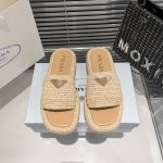 橙子出厂价p prada 普拉达春夏新款 编织厚底拖鞋 草编休闲凉拖 码数 35-42