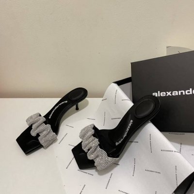 橙子出厂价p alexander Wang 亚力山大王 夏季新款 水钻方头一字拖 高跟拖 高跟凉鞋 跟高 5Cm 码数 35-40