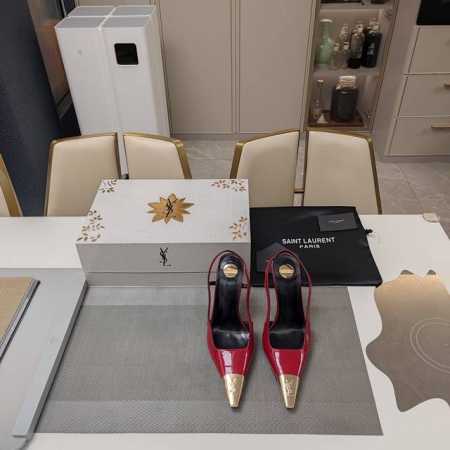 SAINT LAURENT ” SYL圣罗兰 顶级版本25SS众明星网红追捧的T形细高跟，经典字母铁头小方扁头后空凉鞋。SYL 2025官方VIP 贵宾版金花磁 - 点击图像关闭