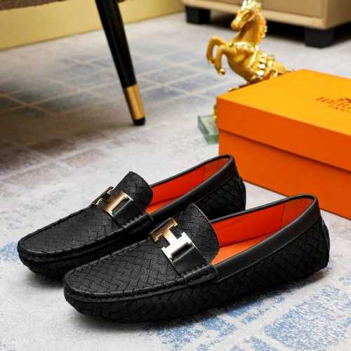 工厂价 Hermes 爱马仕专柜同款经典套脚鞋1:1开模原单品质采用进口头层牛皮猪皮内里超高档男鞋皮鞋沉实稳重 非常特别 黑色，码数38-45