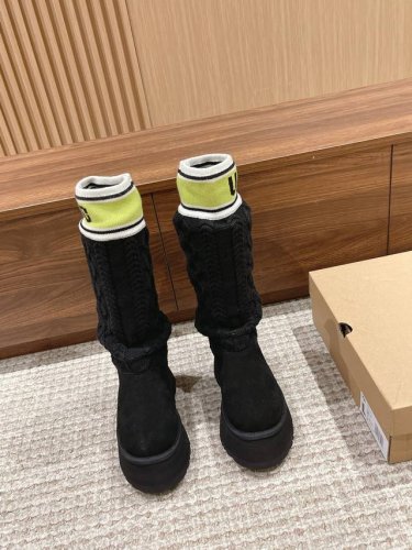宋妍霏同款皮毛一体雪地靴高筒毛线筒新增高厚底 超级显腿细 出街自带吸睛指数栗色毛线筒黑色毛线筒 ：35-39定制40.
