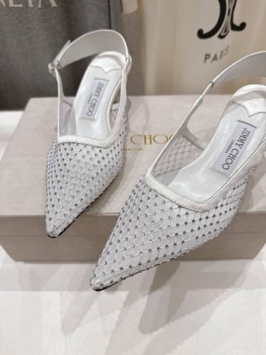 高版本出厂 Jimmy Choo* Jc 吉米周2025Ss新款简约尖头网钻高跟鞋凉鞋 原版套楦 完美的线条 简约大气上脚显气质粗跟舒适百搭 还能拉长双腿显高显