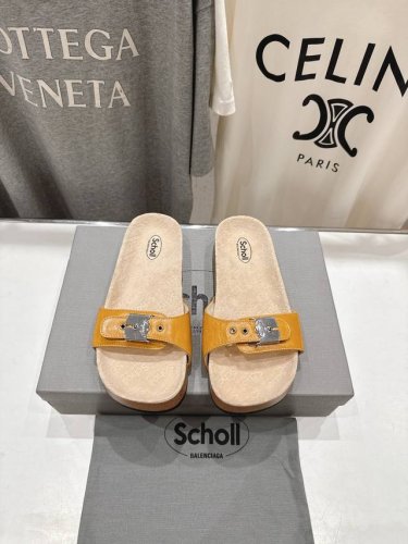 高版本出厂 Scholl & Balenciaga巴黎世家联名款25Ss夏季新款圆头软木平底防滑一字拖鞋 Balenciaga 2025巴黎世家联名Scholl