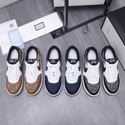 商品商标：Gucci 古驰 休闲男鞋 正码码数: 38-44 45定做不退换 商品材料：精选磨砂牛皮拼接织布鞋面 网内里 橡胶大底