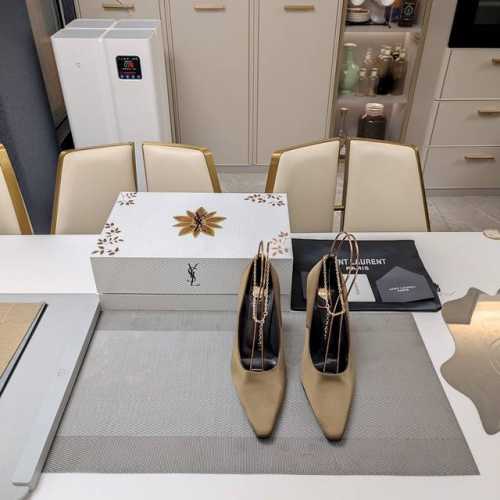 SAINT LAURENT ” SYL圣罗兰 顶级版本25SS众明星网红追捧的圆柱体细高跟，环脚踝字母金属脚链真丝单鞋。SYL 2025官方VIP 贵宾版金花磁