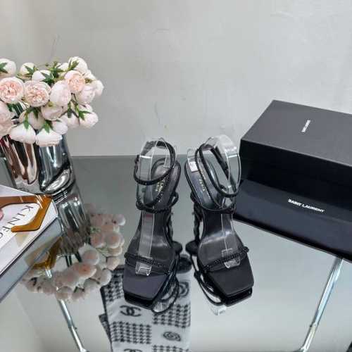 代购级别与原版一致市场顶级版本 SAIN* LAURENT 圣罗兰YSL 链条高跟凉鞋经典logo字母设计，上脚超美，原版1:1开模，官网同步 面料：高定真丝面