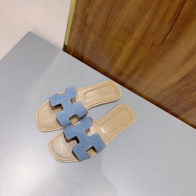 牛仔帆布系列 全新改版 HermèS 包装升级，版型做工材料升级 Hermes市场最高版本纯手工鞋 顶级产品爱马仕H拖 平底拖鞋 经典之最，真正的手工鞋，连针线