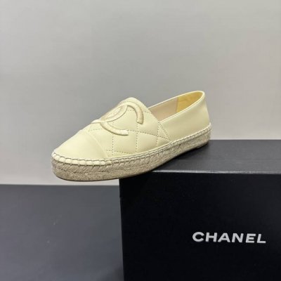 chanel香奈儿新麻绳底渔夫鞋 鞋面采用羊皮电绣双C 内里垫为丝绸羊皮 超柔软绵羊垫脚 原版注胶半透明橡胶原色麻底 Size 35-40 34 41 42可定