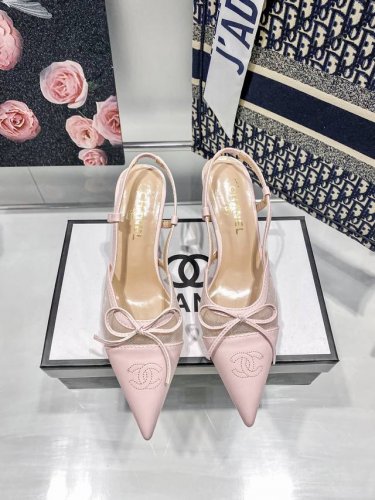 橙子出厂价p chanel 香奈儿经典款 蝴蝶结网纱尖头高跟凉鞋 高跟鞋 跟高 6Cm 码数 34-42