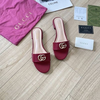 橙子出厂价p gucci 古驰 夏季新款 水钻双G扣平底拖鞋 一字拖 休闲凉拖 码数 35-41