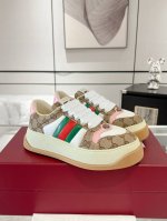 女款 Gucci全新 Screener系列织带厚底运动鞋 最新款胖丁厚底脏脏鞋 情侣款休闲鞋 6Cm增高鞋 所有细节 材质 舒适度 全部跟原版一样了 复刻度98
