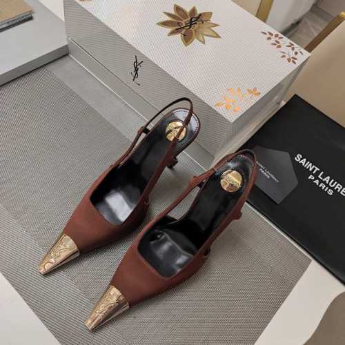 SAINT LAURENT ” SYL圣罗兰 顶级版本25SS众明星网红追捧的T形细高跟，经典字母铁头小方扁头后空凉鞋。SYL 2025官方VIP 贵宾版金花磁