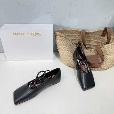高品质出厂 ！小众潮牌Amina Muaddi 25春夏新款法式水钻缀饰绑带方头芭蕾平底鞋！ 满满的少女风、既摩登又复古的味道！ 非常的简约大气 不管是半身裙、 - 点击图像关闭