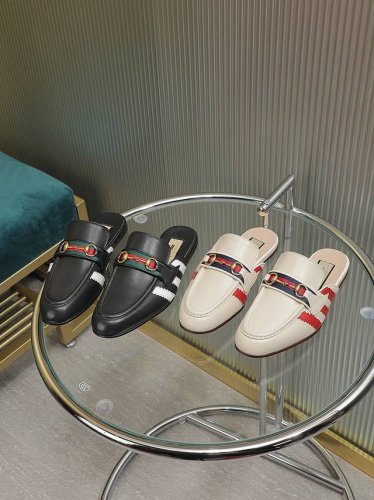 adidas X Gucci联名系列女士马衔扣拖鞋 面料牛皮 里羊皮 1:1版鞋楦平底拖鞋 35-41 42订做 真皮底210