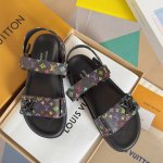 顶级版本：女款 LV村上隆联名 L家驴牌BOM DIA COMFORT系列 魔术贴 牛仔布 老花 凉鞋 平底凉拖鞋原版购入开发 做货 本款 Bom Dia Co
