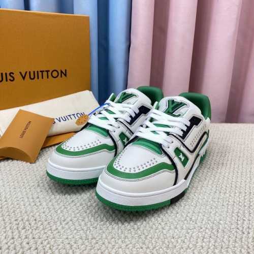 LV-Trainer路易-威登 PK市场一切版本 情侣款 走秀新款 篮球板鞋 代购品质 原版1：1开发复刻！！上脚非常舒适 做工精细 鞋面由意大利进口小牛皮拼接