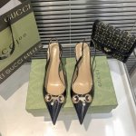 GUCCI 古驰 2024新款 水钻马衔扣尖头高跟凉鞋 后空高跟鞋单鞋 材质：漆皮 跟高：7CM 码数：34-42