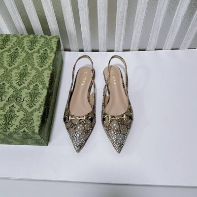橙子出厂价P 定制款 Gucci 古驰新款 水钻尖头高跟凉鞋 高跟鞋 跟高：平底、4Cm、8Cm 码数：34-42