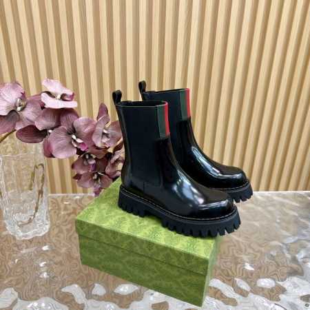 2024早秋新款单鞋GUCCI 织带短靴 马丁靴 鞋顶级版本、欢迎比对. 鞋面：原版定制进口开边珠 垫脚：丝绸牛皮 鞋底：原版大底 跟高：5cm 金属金色Guc - 点击图像关闭