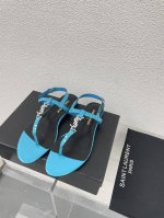 T带 外销经典 Yvette Saint Laurent圣罗兰Logo T带 矮跟鞋 蓝色 最懂女人心的杨树林 无死角的美鞋 撑起气场 小牛漆皮 进口真丝布 搭