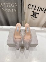 高版本出厂 Jimmy Choo*｜Jc 吉米周2025Ss新款简约烫钻高跟鞋拖鞋 原版套楦，完美的线条，简约大气上脚显气质粗跟舒适百搭，还能拉长双腿显高显瘦显