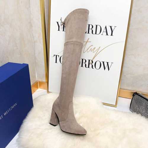 STUART WEITZMAN SW高版本八个跟高有绒里 经典后系带麂绒弹力靴长靴系列、刘涛、小辣椒 、杨幂、唐嫣。等众多明星网红同款！ 材质细节 整只鞋都采用