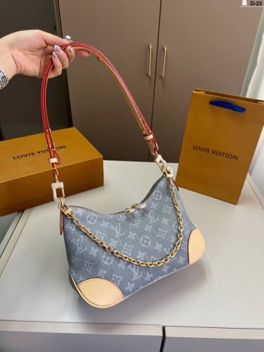 Lv 牛仔牛角包 Vintage 经典单肩包 单肩斜挎都无敌好看百搭！ D-23尺寸28×15折叠盒飞机盒