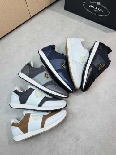 prada 普拉达 -高端品质 原单休闲运动鞋 -鞋面 纳帕小牛皮 品牌高丝光帆布 鞋身车缝品牌金属扣件 鞋舌丝印高周波品牌Logo -内里 水染牛皮 -大底
